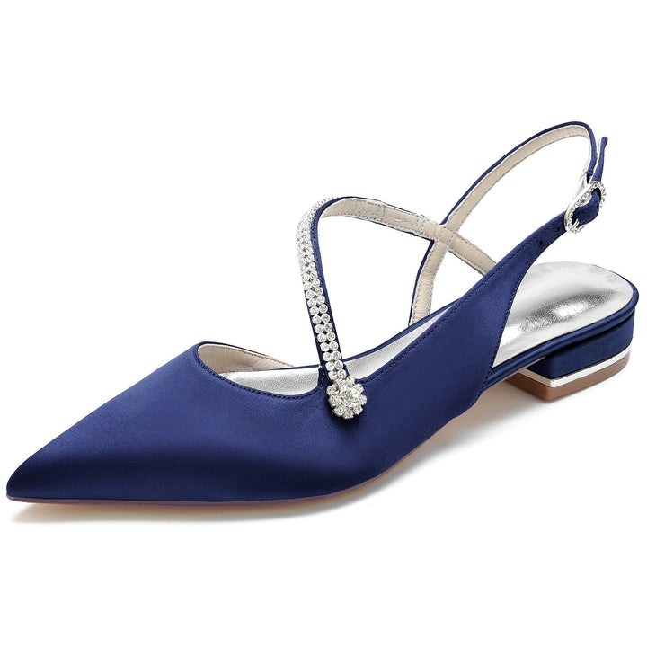 Chaussures de Mariage pour Femmes en Satin Cristal Talon Bas Bout Fermé Boucle Chaussures de Mariée
