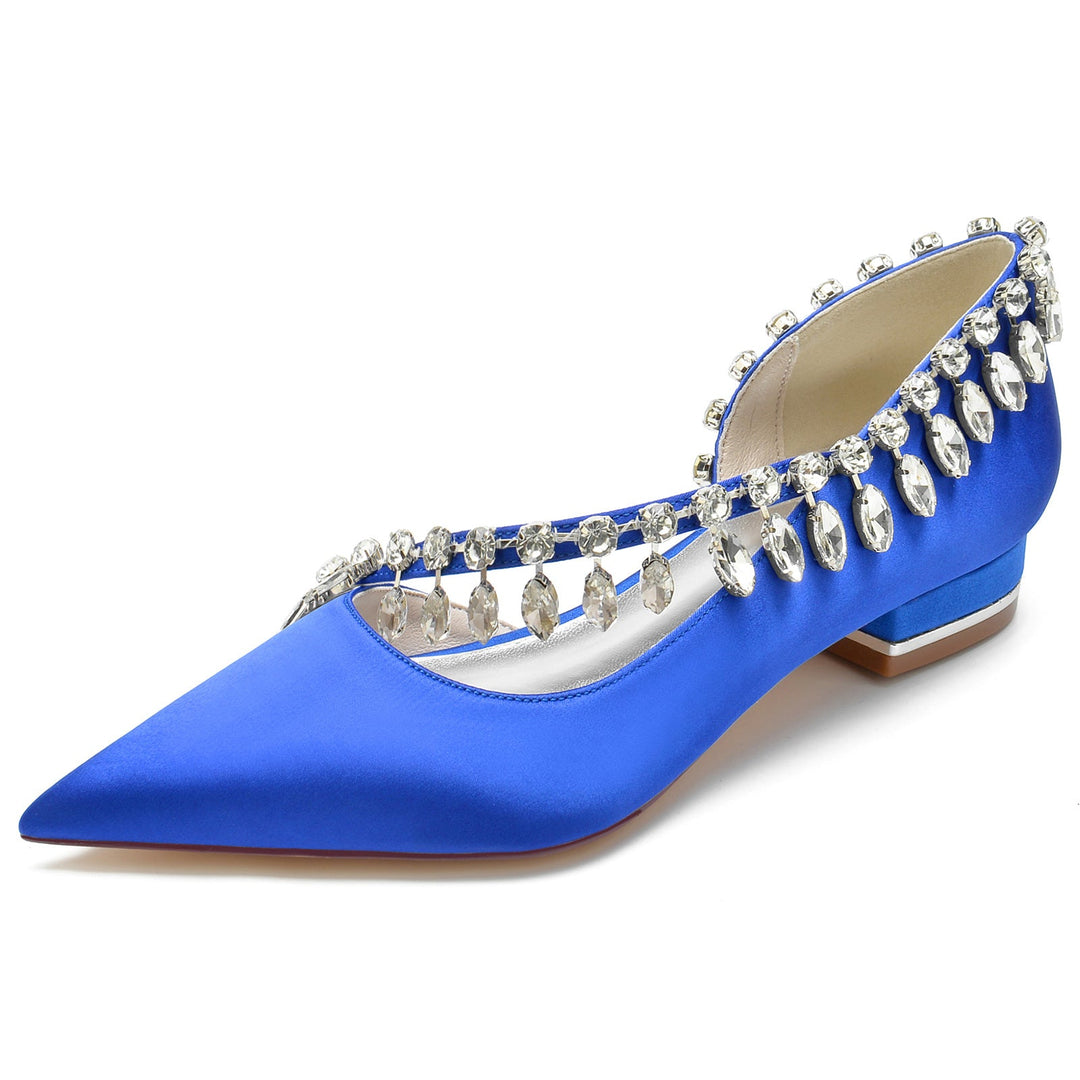 Chaussures de Mariage pour Femmes en Satin de Soie Imitation Cristal à Bout Fermé et à Enfiler