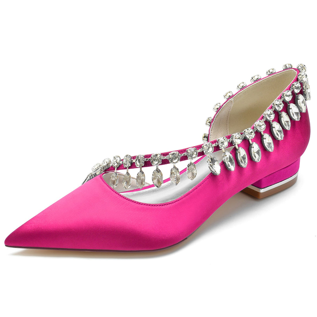 Chaussures de Mariage pour Femmes en Satin de Soie Imitation Cristal à Bout Fermé et à Enfiler