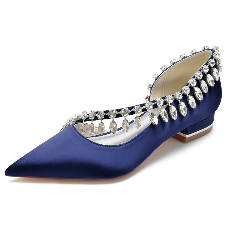 Chaussures de Mariage pour Femmes en Satin de Soie Imitation Cristal à Bout Fermé et à Enfiler