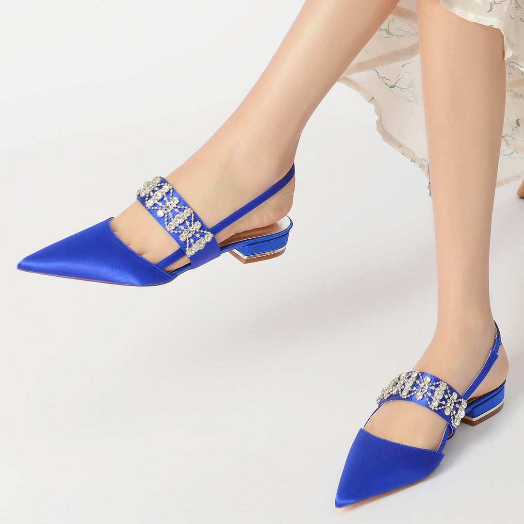 Chaussures de Mariage pour Femmes, Chaussures de Mariée à Talons Bas et à Bout Fermé avec Boucle et Strass