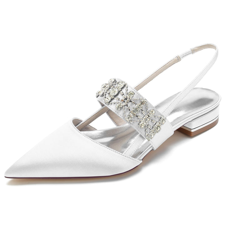 Chaussures de Mariage pour Femmes, Chaussures de Mariée à Talons Bas et à Bout Fermé avec Boucle et Strass