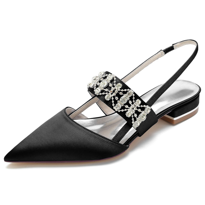 Chaussures de Mariage pour Femmes, Chaussures de Mariée à Talons Bas et à Bout Fermé avec Boucle et Strass