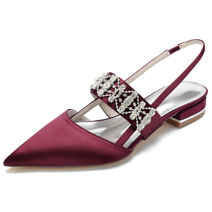 Chaussures de Mariage pour Femmes, Chaussures de Mariée à Talons Bas et à Bout Fermé avec Boucle et Strass