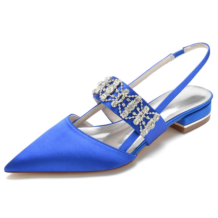 Chaussures de Mariage pour Femmes, Chaussures de Mariée à Talons Bas et à Bout Fermé avec Boucle et Strass