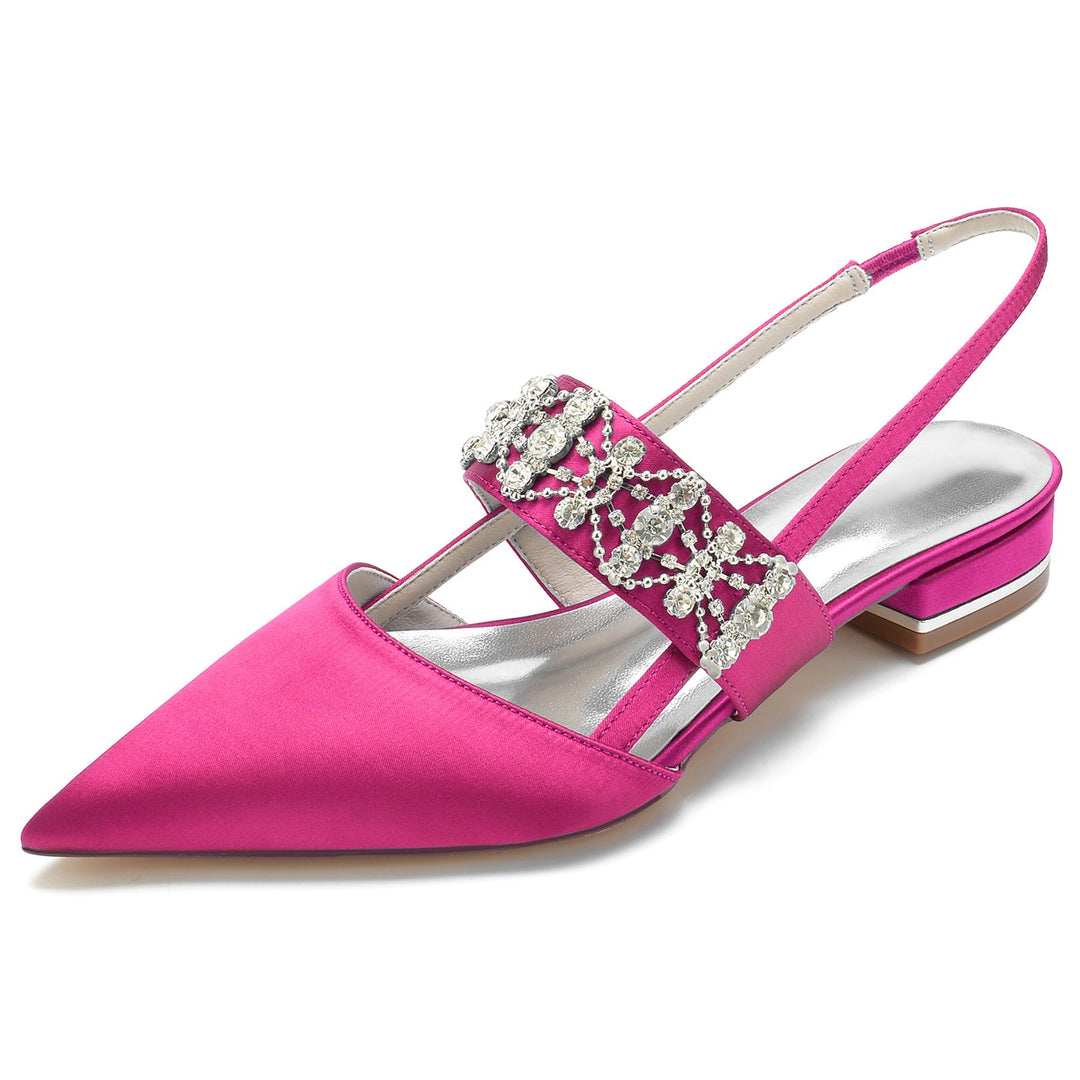 Chaussures de Mariage pour Femmes, Chaussures de Mariée à Talons Bas et à Bout Fermé avec Boucle et Strass