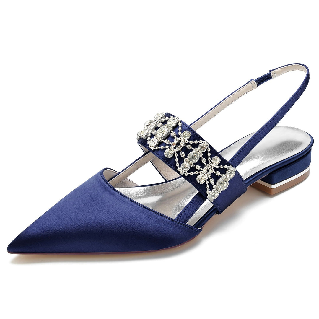 Chaussures de Mariage pour Femmes, Chaussures de Mariée à Talons Bas et à Bout Fermé avec Boucle et Strass