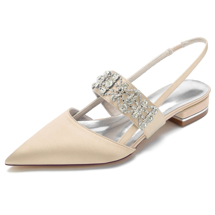 Chaussures de Mariage pour Femmes, Chaussures de Mariée à Talons Bas et à Bout Fermé avec Boucle et Strass