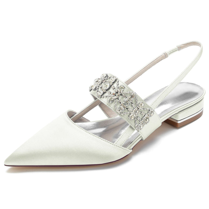 Chaussures de Mariage pour Femmes, Chaussures de Mariée à Talons Bas et à Bout Fermé avec Boucle et Strass