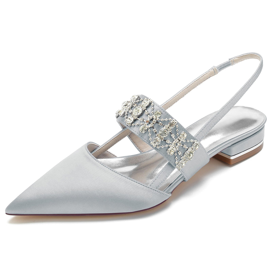 Chaussures de Mariage pour Femmes, Chaussures de Mariée à Talons Bas et à Bout Fermé avec Boucle et Strass