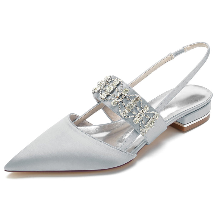 Chaussures de Mariage pour Femmes, Chaussures de Mariée à Talons Bas et à Bout Fermé avec Boucle et Strass