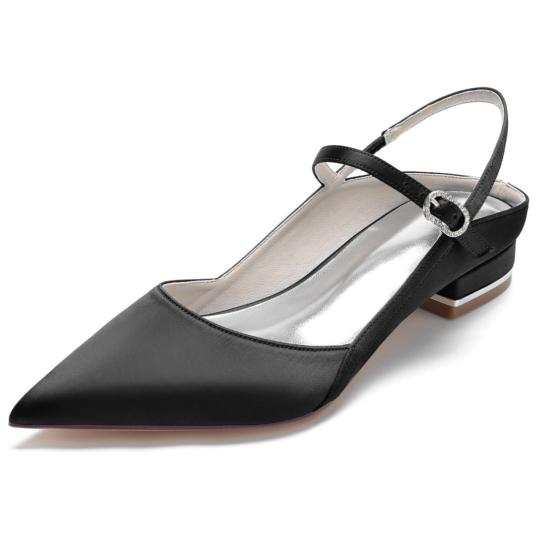 Chaussures de Mariage pour Femmes en Satin de Soie à Bout Pointu et Bas avec Boucle Chaussures de Mariée Minimalistes