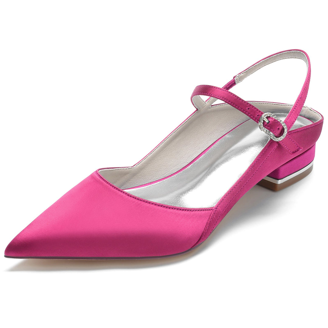Chaussures de Mariage pour Femmes en Satin de Soie à Bout Pointu et Bas avec Boucle Chaussures de Mariée Minimalistes