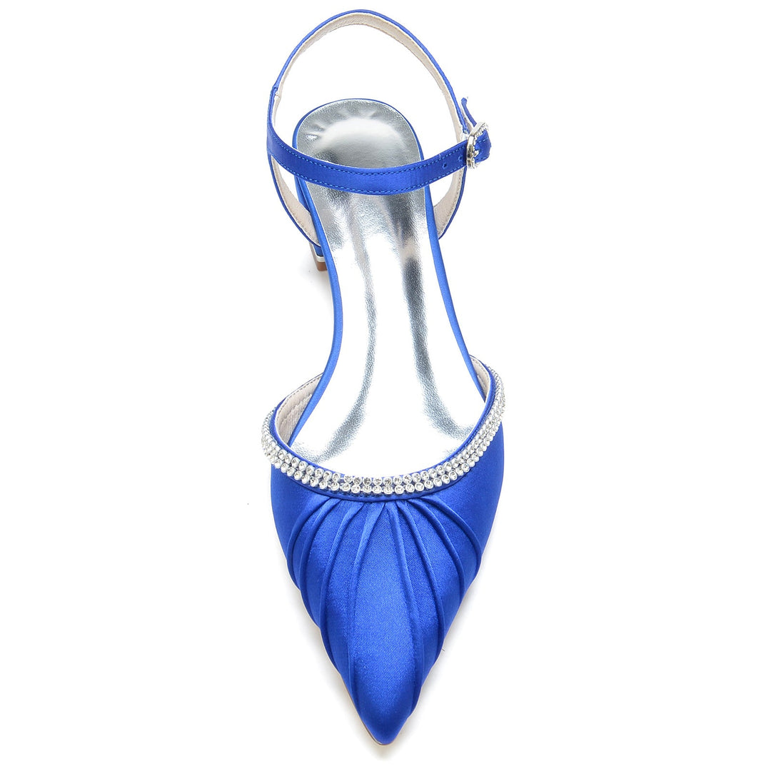 Chaussures de Mariage pour Femmes avec Strass, Talon Bas, Bout Fermé, Bride à la Cheville