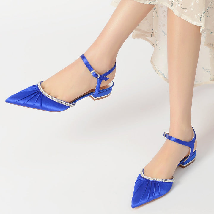 Chaussures de Mariage pour Femmes avec Strass, Talon Bas, Bout Fermé, Bride à la Cheville
