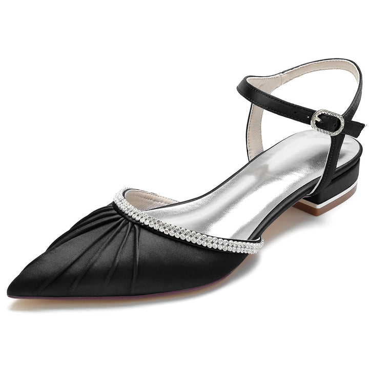 Chaussures de Mariage pour Femmes avec Strass, Talon Bas, Bout Fermé, Bride à la Cheville