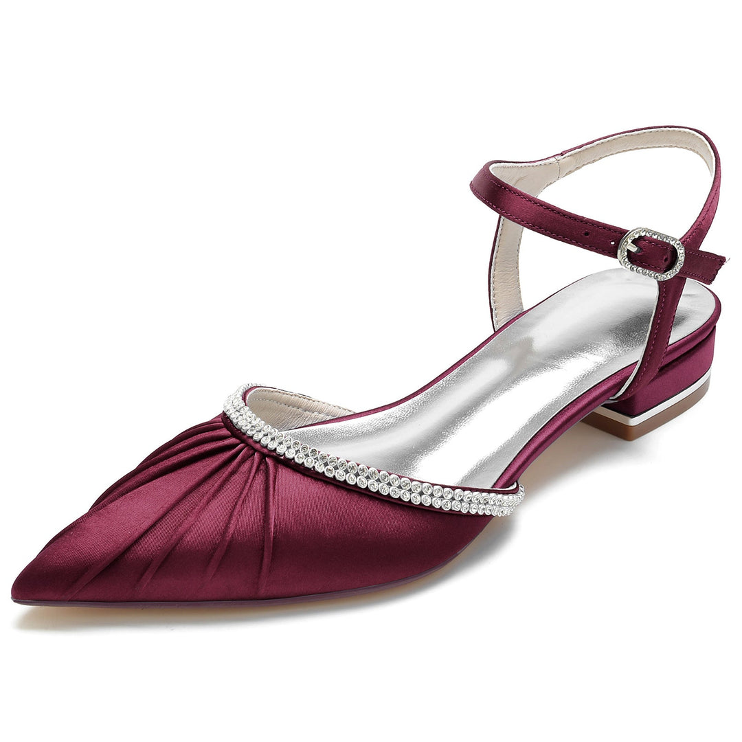 Chaussures de Mariage pour Femmes avec Strass, Talon Bas, Bout Fermé, Bride à la Cheville