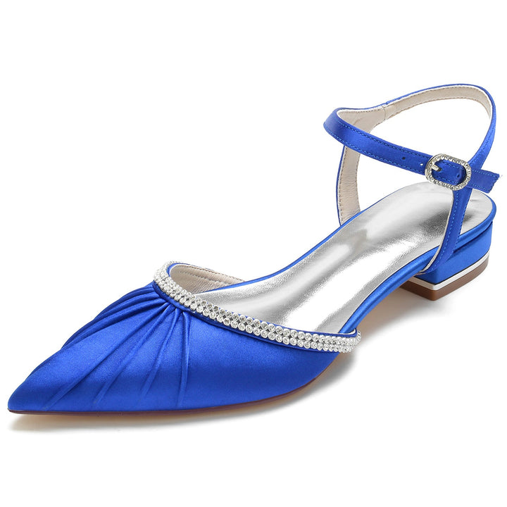 Chaussures de Mariage pour Femmes avec Strass, Talon Bas, Bout Fermé, Bride à la Cheville