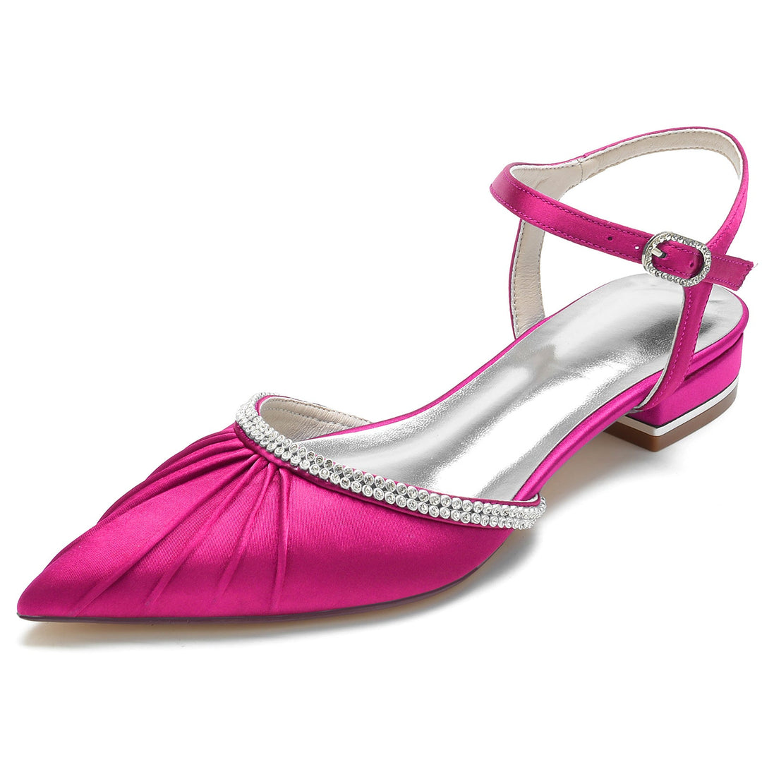 Chaussures de Mariage pour Femmes avec Strass, Talon Bas, Bout Fermé, Bride à la Cheville