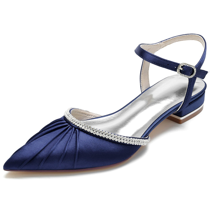 Chaussures de Mariage pour Femmes avec Strass, Talon Bas, Bout Fermé, Bride à la Cheville