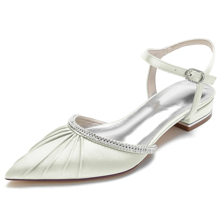 Chaussures de Mariage pour Femmes avec Strass, Talon Bas, Bout Fermé, Bride à la Cheville