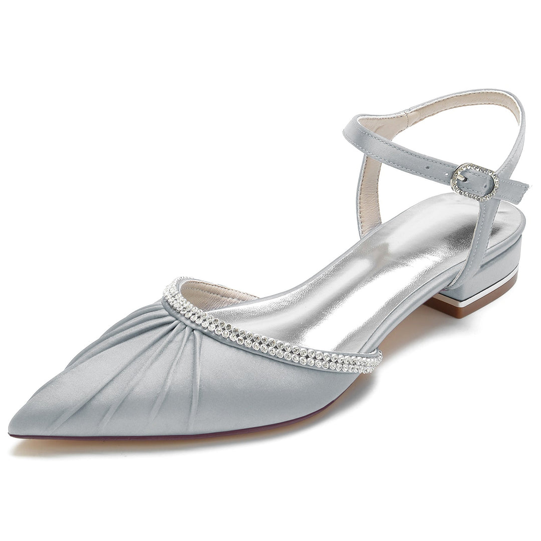Chaussures de Mariage pour Femmes avec Strass, Talon Bas, Bout Fermé, Bride à la Cheville