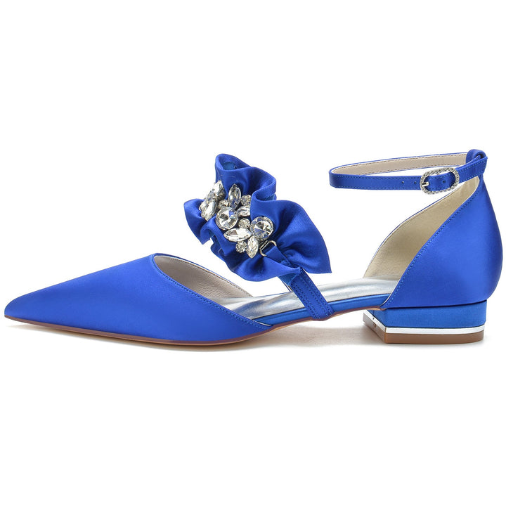 Chaussures de Mariage pour Femmes, Chaussures de Mariée Confortables à Bout Pointu et Strass avec Boucle