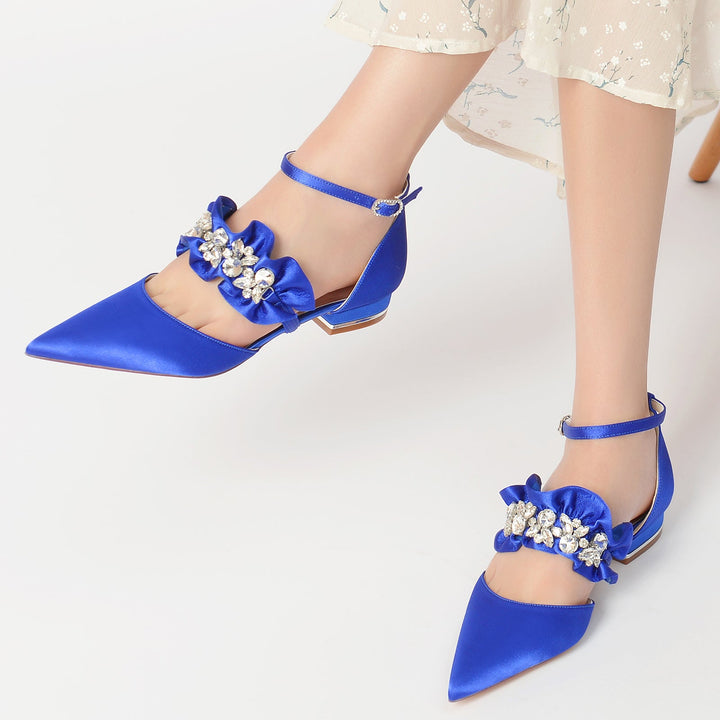 Chaussures de Mariage pour Femmes, Chaussures de Mariée Confortables à Bout Pointu et Strass avec Boucle