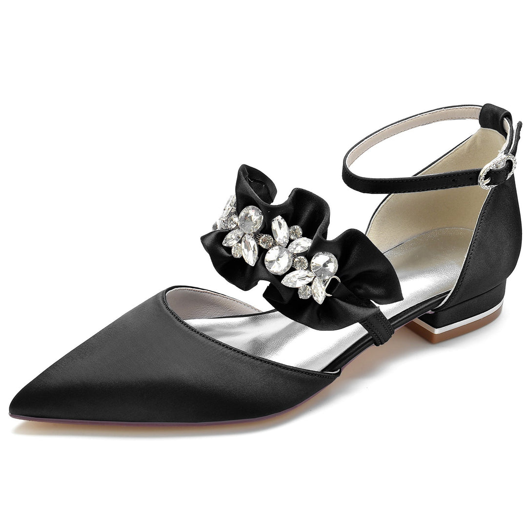 Chaussures de Mariage pour Femmes, Chaussures de Mariée Confortables à Bout Pointu et Strass avec Boucle