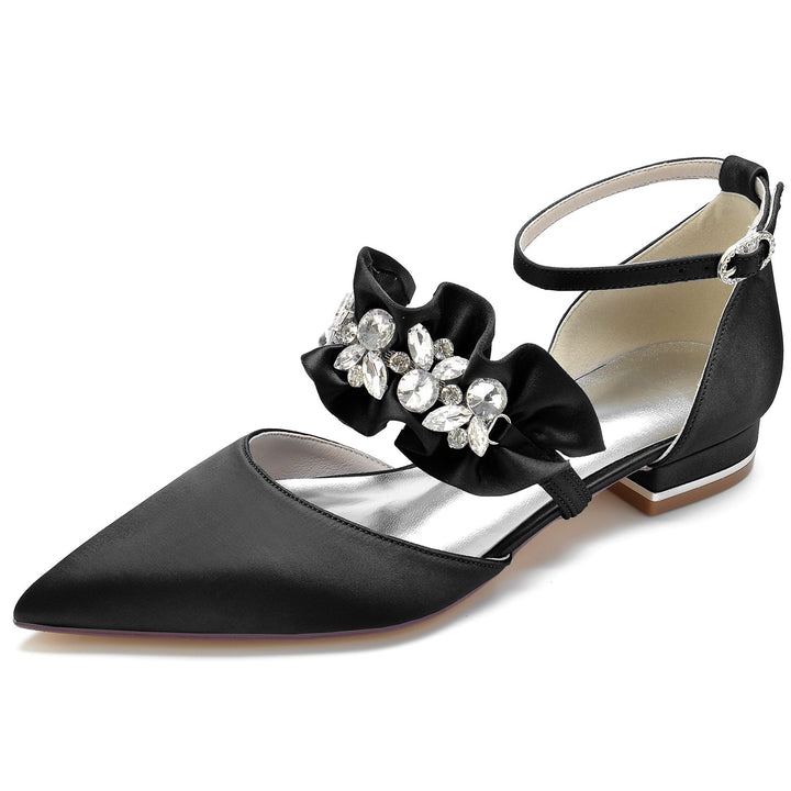 Chaussures de Mariage pour Femmes, Chaussures de Mariée Confortables à Bout Pointu et Strass avec Boucle