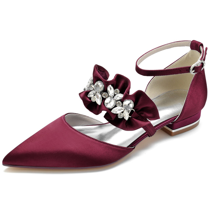 Chaussures de Mariage pour Femmes, Chaussures de Mariée Confortables à Bout Pointu et Strass avec Boucle