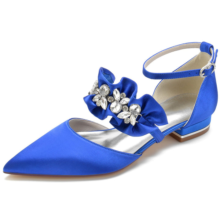 Chaussures de Mariage pour Femmes, Chaussures de Mariée Confortables à Bout Pointu et Strass avec Boucle