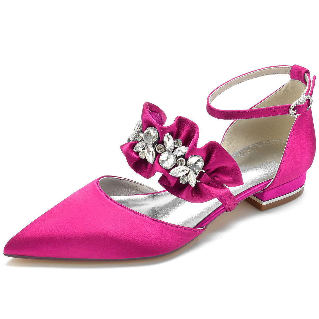 Chaussures de Mariage pour Femmes, Chaussures de Mariée Confortables à Bout Pointu et Strass avec Boucle