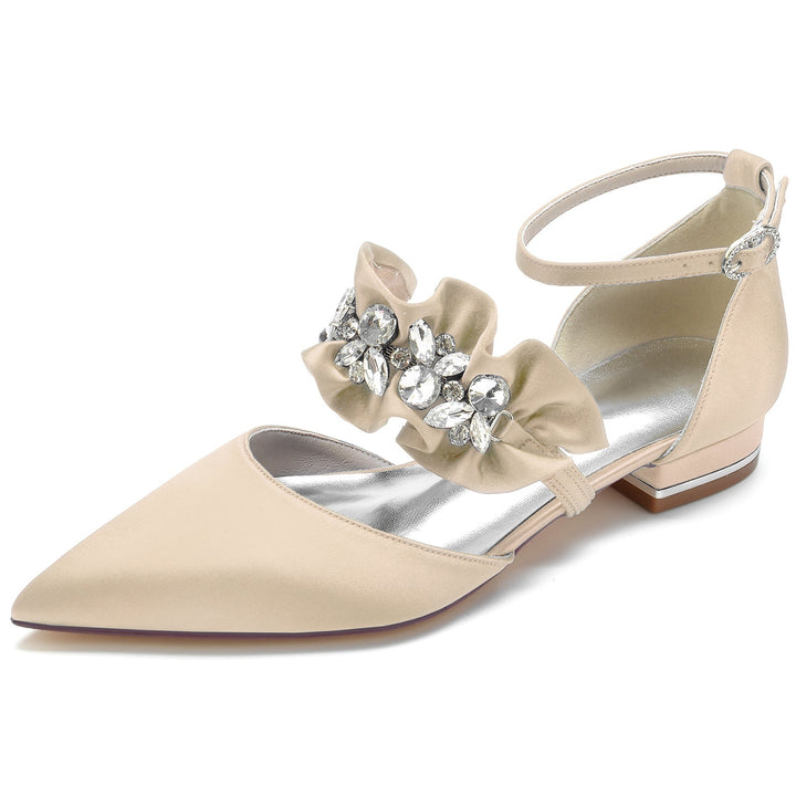 Chaussures de Mariage pour Femmes, Chaussures de Mariée Confortables à Bout Pointu et Strass avec Boucle