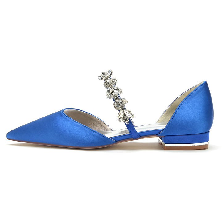 Chaussures de Mariage pour Femmes, Chaussures de Mariée à Talons Bas et Bout Pointu avec Strass