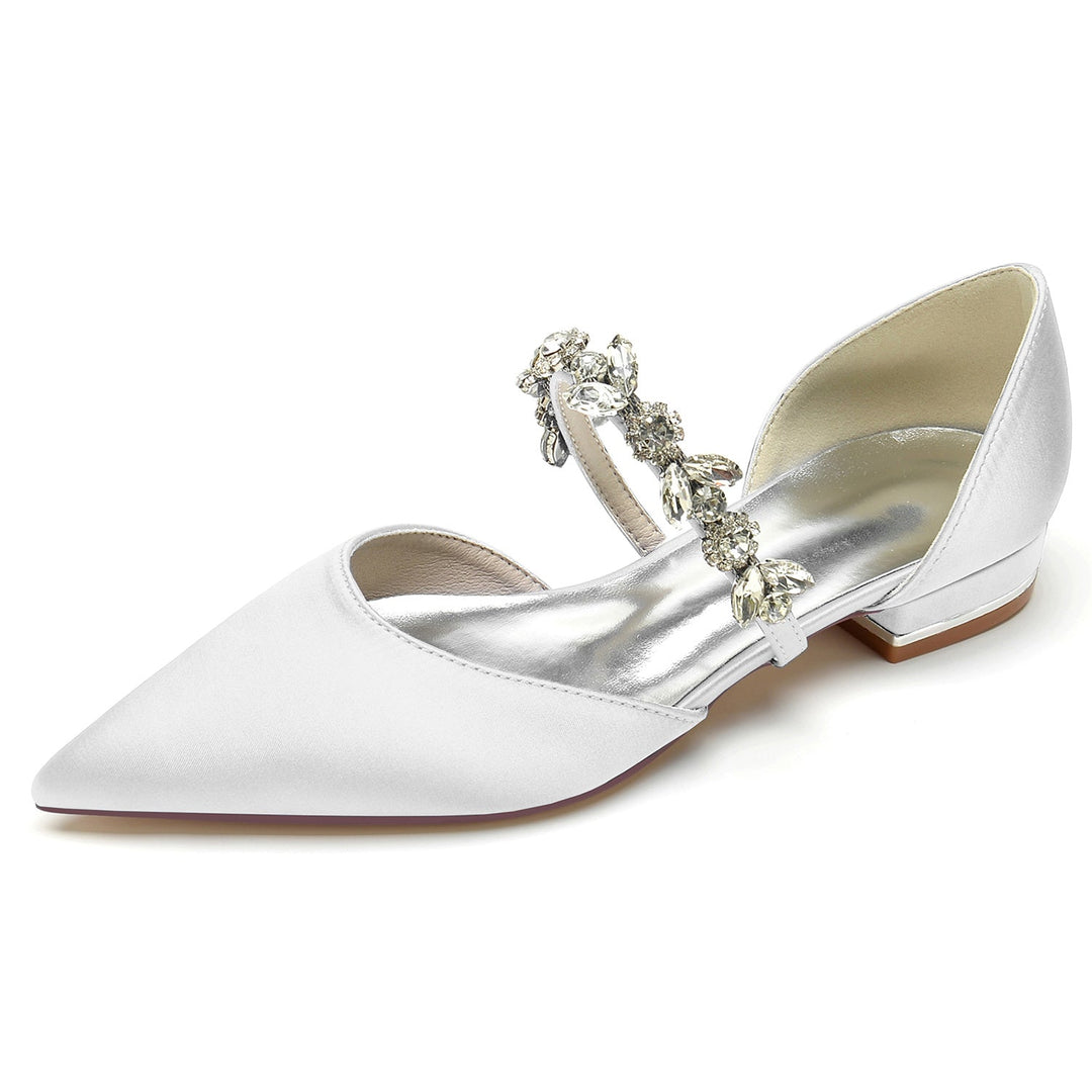 Chaussures de Mariage pour Femmes, Chaussures de Mariée à Talons Bas et Bout Pointu avec Strass