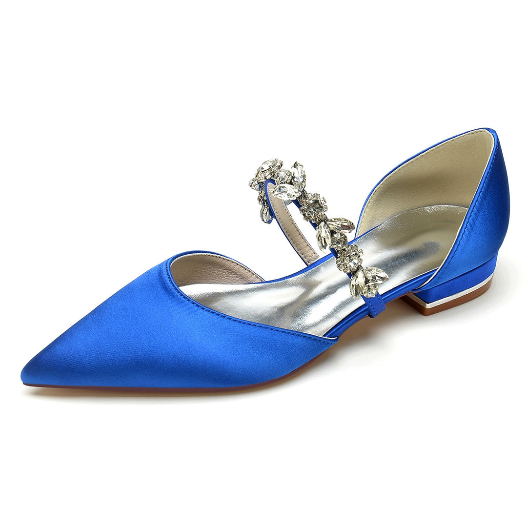 Chaussures de Mariage pour Femmes, Chaussures de Mariée à Talons Bas et Bout Pointu avec Strass