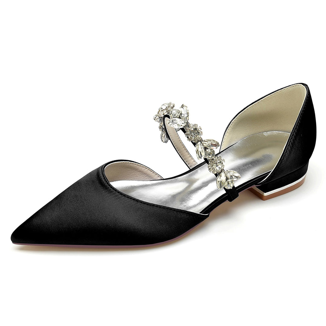 Chaussures de Mariage pour Femmes, Chaussures de Mariée à Talons Bas et Bout Pointu avec Strass