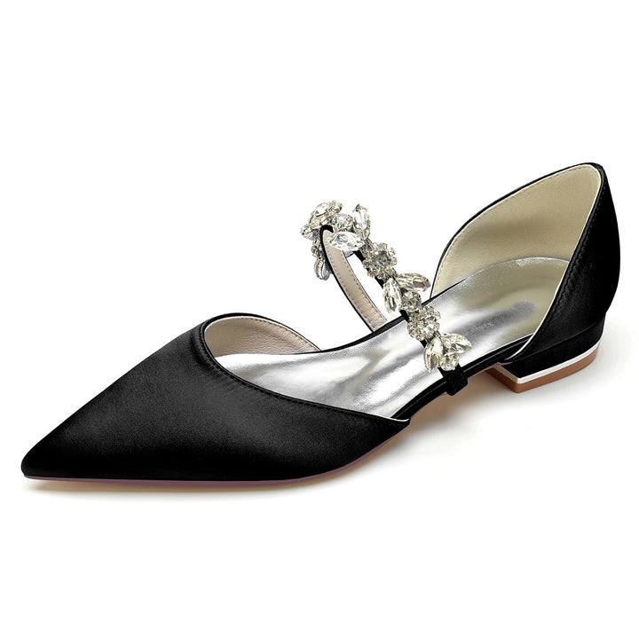 Chaussures de Mariage pour Femmes, Chaussures de Mariée à Talons Bas et Bout Pointu avec Strass