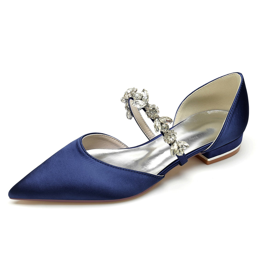 Chaussures de Mariage pour Femmes, Chaussures de Mariée à Talons Bas et Bout Pointu avec Strass