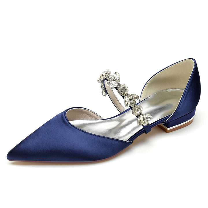 Chaussures de Mariage pour Femmes, Chaussures de Mariée à Talons Bas et Bout Pointu avec Strass