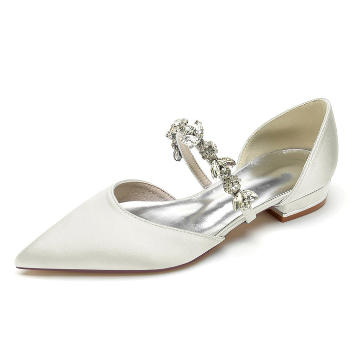 Chaussures de Mariage pour Femmes, Chaussures de Mariée à Talons Bas et Bout Pointu avec Strass