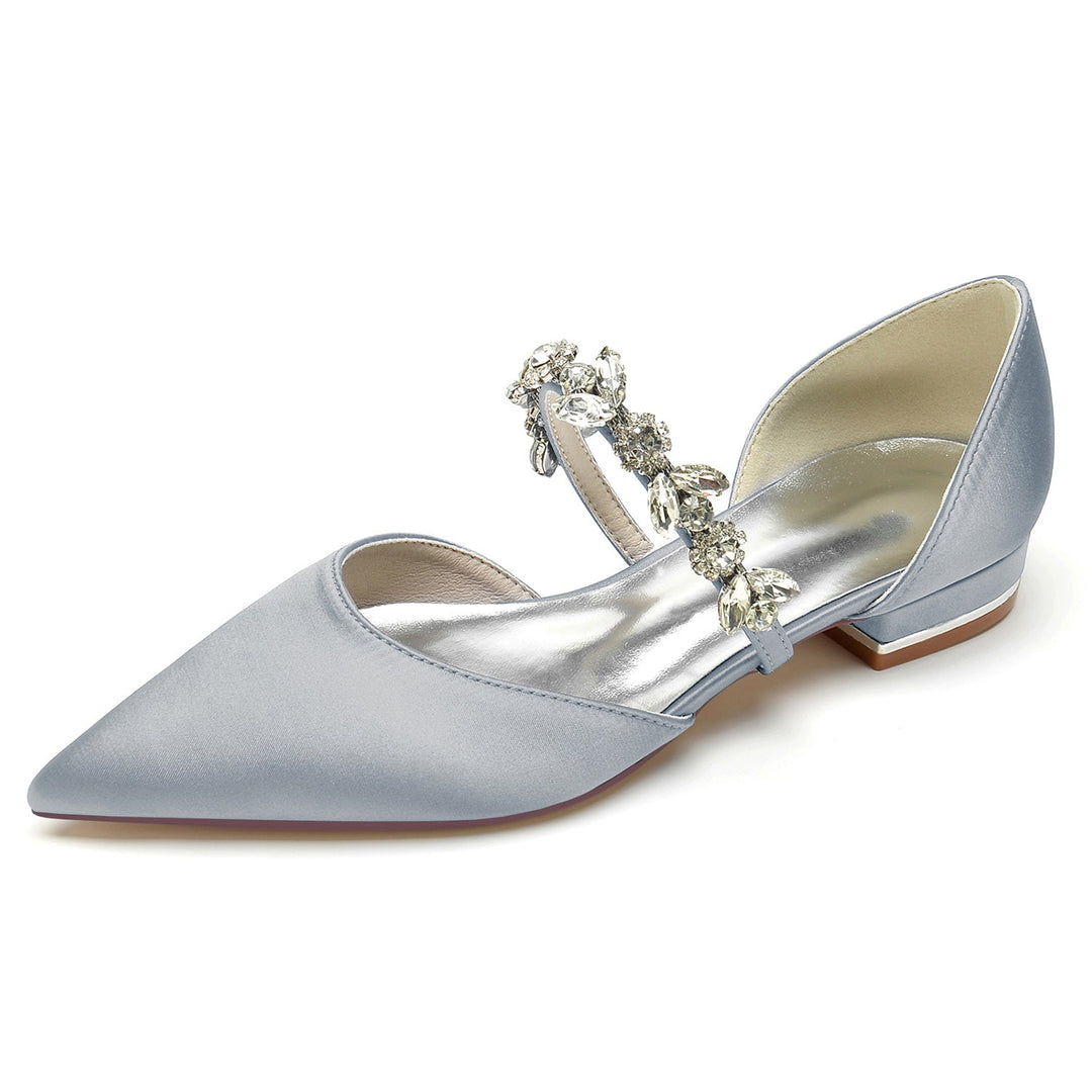 Chaussures de Mariage pour Femmes, Chaussures de Mariée à Talons Bas et Bout Pointu avec Strass