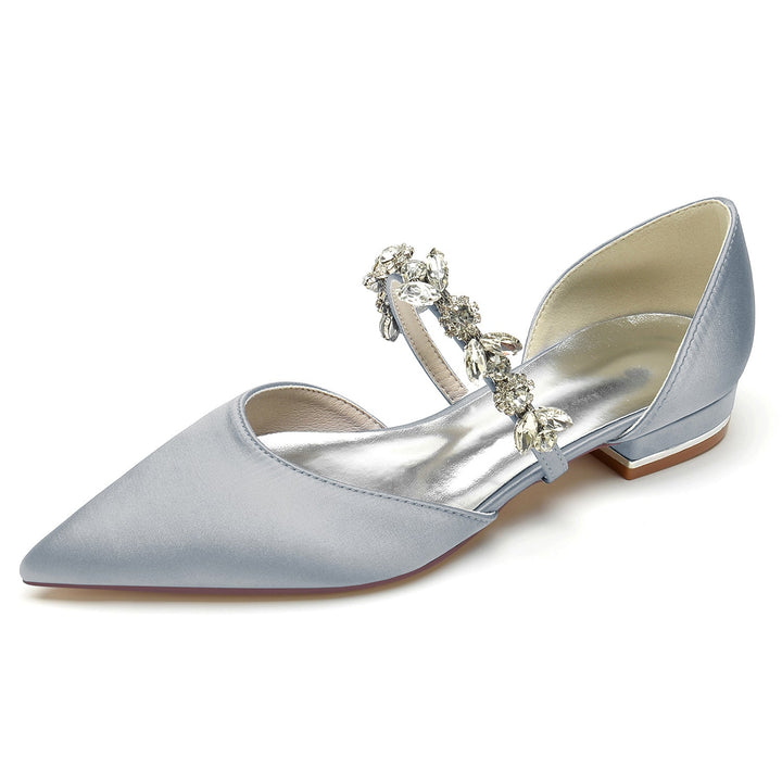 Chaussures de Mariage pour Femmes, Chaussures de Mariée à Talons Bas et Bout Pointu avec Strass