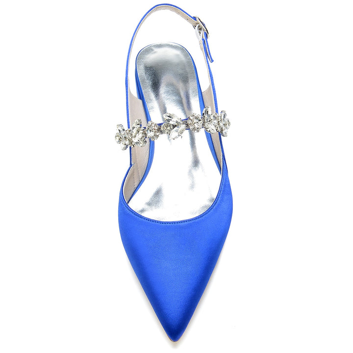 Chaussures de Mariage pour Femmes en Satin de Soie Strass Bout Pointu Bas Boucle Chaussures de Mariée
