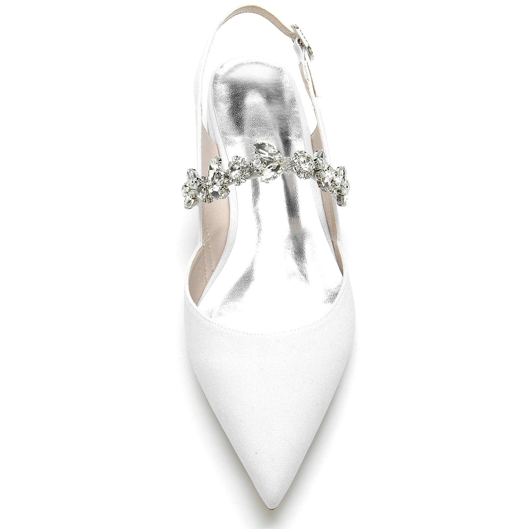 Chaussures de Mariage pour Femmes, Chaussures de Mariée à Bout Pointu et à Boucle Basse avec Strass et Paillettes