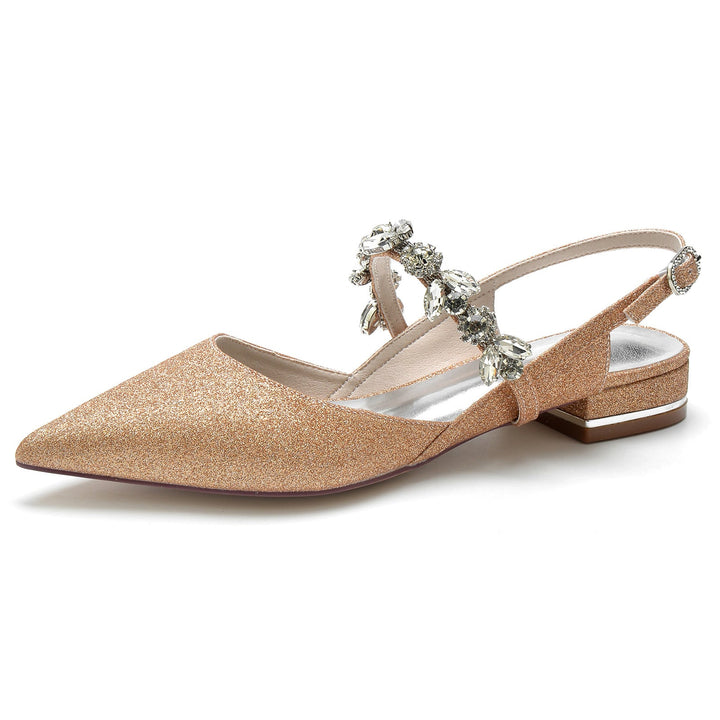 Chaussures de Mariage pour Femmes, Chaussures de Mariée à Bout Pointu et à Boucle Basse avec Strass et Paillettes