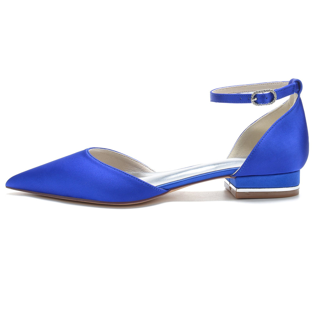 Chaussures de Mariage pour Femmes à Bout Pointu et Talon Bas avec Boucle en Cristal Chaussures de Mariée Minimalistes