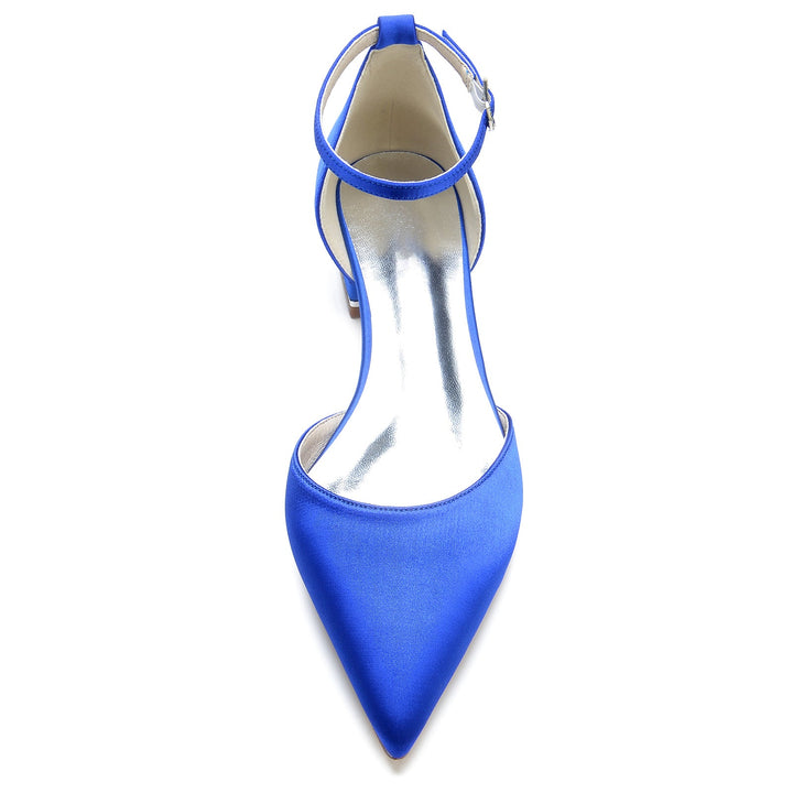 Chaussures de Mariage pour Femmes à Bout Pointu et Talon Bas avec Boucle en Cristal Chaussures de Mariée Minimalistes