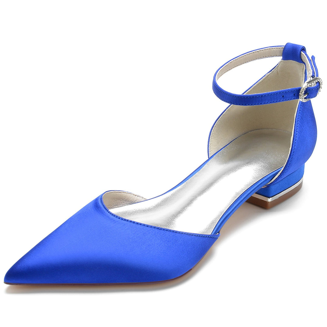 Chaussures de Mariage pour Femmes à Bout Pointu et Talon Bas avec Boucle en Cristal Chaussures de Mariée Minimalistes